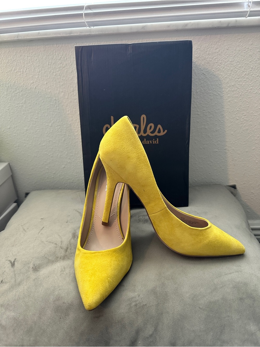 Charles David Yellow Suede Pointed Toe Stiletto Pumps
